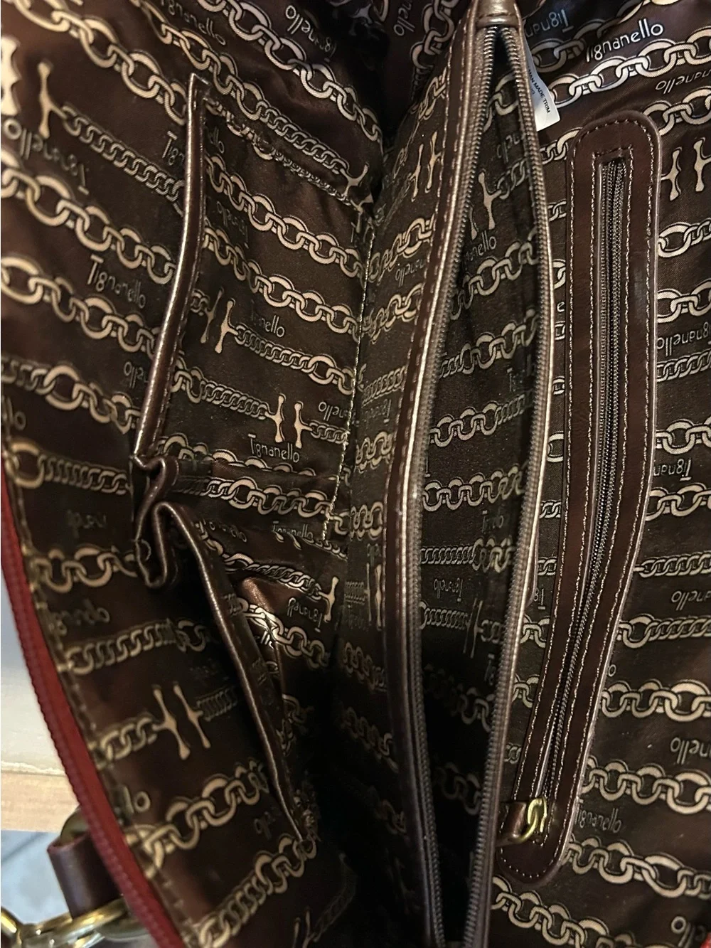 Tignanello Bleecker Street Accordion Satchel Rouge Brown Leather Crossbody Bag